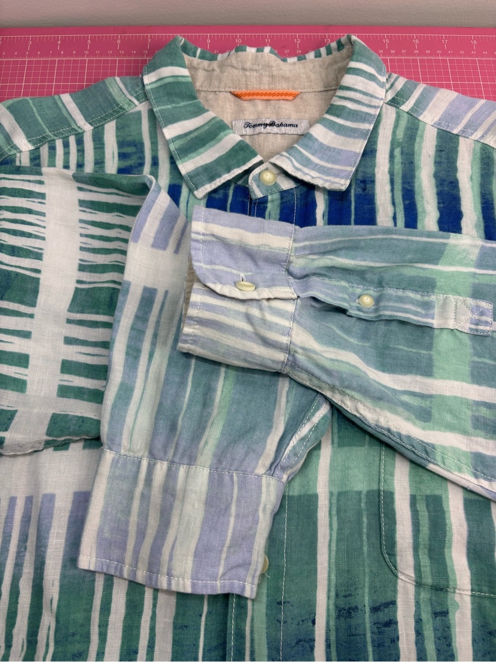 Tommy Bahama Mens XL Okeechobee Ombre Breezer 100% Linen Shirt Long Sleeve